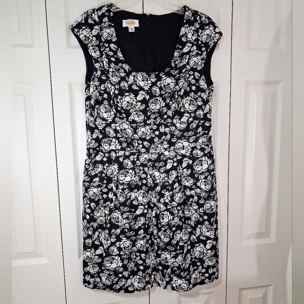 Talbots Floral Scoop Neck Cap Sleeve Dress - Black & White